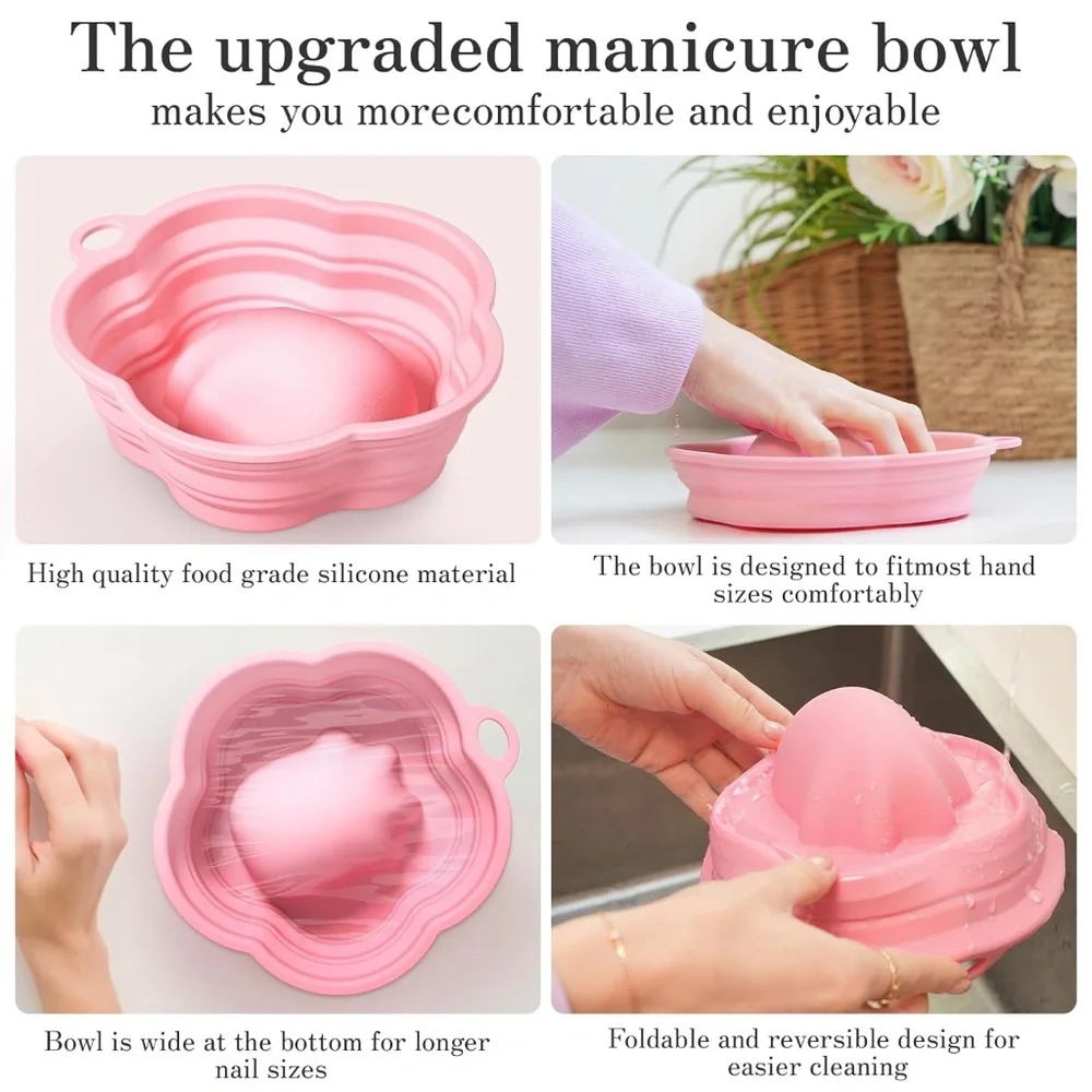 Pink Silicone Nail Soaking Bowl And Tools